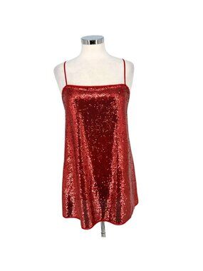Free People Intimately Time To Shine Red Sequin Mini Slip Dress Size Small